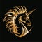 Angry Unicorn head. Golden emblem