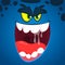 Angry vector cartoon monster face illustration. Vector Halloween blue zombie monster design