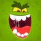 Angry vector cartoon monster face. Vector Halloween green zombie monster screams.
