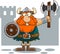 Angry Viking Cartoon Character With Shield Holding A Axe