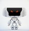 Angry white robot toy, 3d rendering