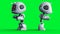 Angry white toy robot animation. Phisical motion blur. Realistic green screen 4k animation. Green screen