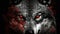 Angry wolf with red eyes close up - Generative AI