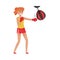 Angry Woman Beating Punching Bag to Reduce Stress Vector Illustration