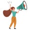 Angry woman holding a megaphone/loud speaker