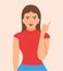 Angry woman threatens with a raised index finger. Vector illustration