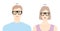 Angular frame glasses on women and men flat character fashion accessory illustration. Sunglass front view silhouette