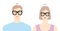 Angular frame glasses on women and men flat character fashion accessory illustration. Sunglass front view unisex