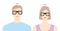 Angular frame glasses on women and men flat character fashion accessory illustration. Sunglass unisex silhouette