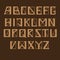 Angular geomertic alphabet, vector set. Letters with thick and thin lines and sharp corners, brown color