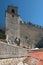 Angular tower and wall of medieval castle. Guaita, San Marino