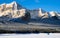 Anice fishing tent set up on a Canadian Rockies lake