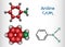 Aniline, phenylamine, aminobenzene, benzenamine, C6H5NH2 molecule. It is primary arylamine, aromatic amine, consisting