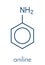 Aniline phenylamine, aminobenzene molecule. Skeletal formula.