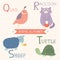 Animal Alphabet. Quail, Raccoon, Sheep, Turtle. Part 5