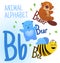 Animal alphabet in vector. P letter. Very cute cartoon animals Beaver, Bear, Bee.