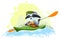 Animal boy scout raccoon swim boat canoe vector cartoon