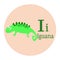 Animal Cartoon Alphabet I Iguana Vector Illustration