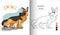 Animal character funny german shepherd in cartoon style coloring book page