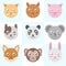 Animal cute circle head vector illustration , cat,squirrel,pig,dog,panda,koala,fox,monkey,rabbit