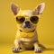 animal dog pet cute puppy glasses portrait yellow doggy background chihuahua. Generative AI.