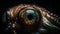 Animal eye staring, on black background, spooky and eerie generated by AI