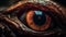 Animal eye staring at camera, extreme close up, yellow reflection generated by AI