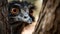 Animal eye staring, close up portrait of endangered eagle owl generated by AI