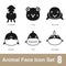 Animal face flat design icons, Vector black illustration