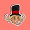 Animal Face Sticker With Buffalo Wearing Circus Hat. Character Design.