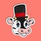 Animal Face Sticker With Cow Wearing Circus Hat. Character Design