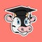 Animal Face Sticker With Cow Wearing Graduate Hat. Character Design