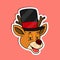 Animal Face Sticker With Deer Wearing Circus Hat. Character Design.