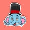 Animal Face Sticker With Elephant Wearing Circus Hat. Character Design