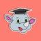 Animal Face Sticker With Rhinoceros Wearing Graduate Hat. Character Design