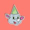 Animal Face Sticker With Rhinoceros Wearing Party Hat. Character Design