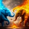 Animal fighting. Abstract Fire and Ice element against. Heat and Cold concept. Generative AI