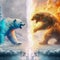 Animal fighting. Abstract Fire and Ice element against. Heat and Cold concept. Generative AI