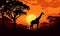 animal giraffe africa safari silhouette wildlife elephant nature wild sunset. Generative AI.