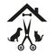 Animal grooming salon. illustration dog and cat with scissors