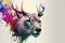 animal head is painted on a gray background with color, in the style of mixes realistic and fantastical elements, color gradients.