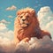 animal illustration of a calm and collected lion lounging on a cloud by AI generated