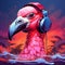 animal illustration of a chilled-out flamingo wearing a retro headset by AI generated