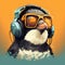 animal illustration of a chilled-out penguin wearing a retro headset by AI generated