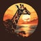 animal illustration of a contented giraffe enjoying a sunset view by AI generated