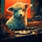 animal illustration of a contented sheep listening to vinyl records on a vintage record player by AI generated