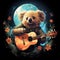 animal illustration of a laid-back koala playing a ukulele under a starry night sky by AI generated