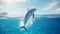 Animal illustration playful dolphin jumping in blue