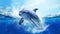 Animal illustration playful dolphin jumping in blue