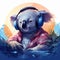 animal illustration of a relaxed koala wearing headphones by AI generated